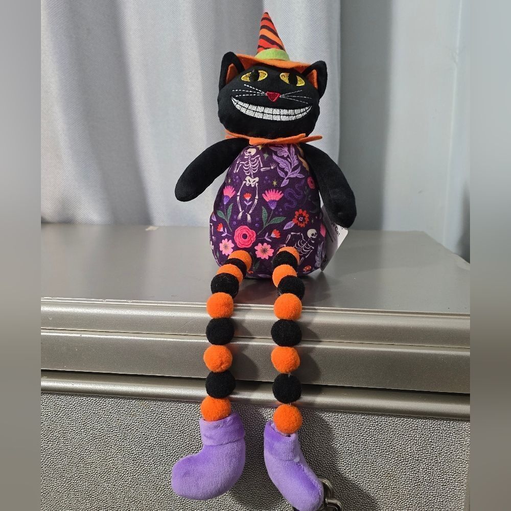 Plush Vintage Grinning Cat Tabletop Decor Multicolor 18" Halloween New